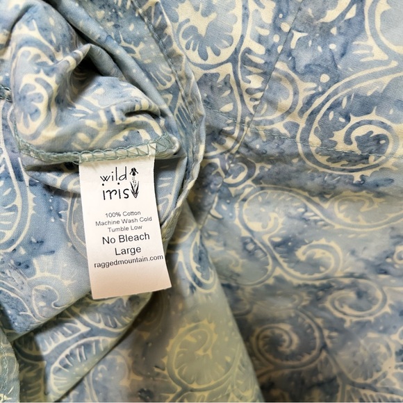 Wild Iris~Watercolor Hand Crafted Sleeveless Artsy Blue Scrolls Cotton Large Top - Picture 3 of 10